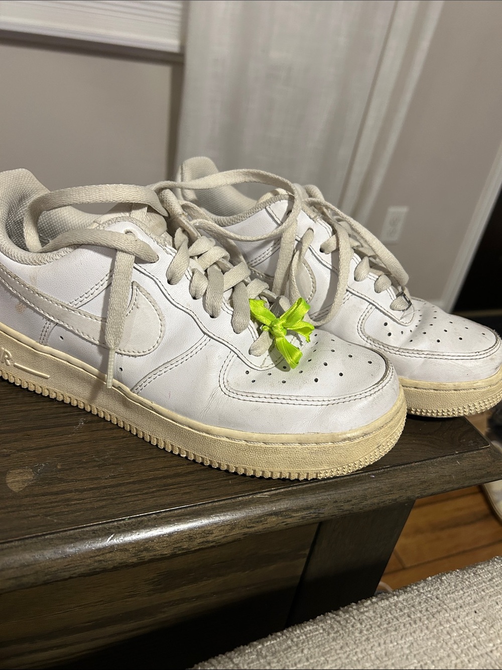 Nike Air Force 1 White Sneakers with Neon Green Accent